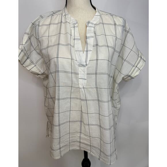 Madewell Lakeline White Ivory Cotton Windowpane Popover Short Sleeve Top Size L - Picture 1 of 8